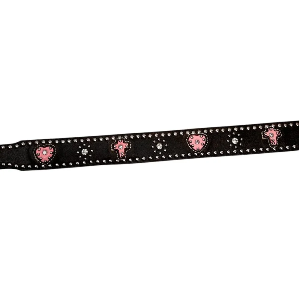 Nocona Girls Western Belt Studded Pink Cross Heart